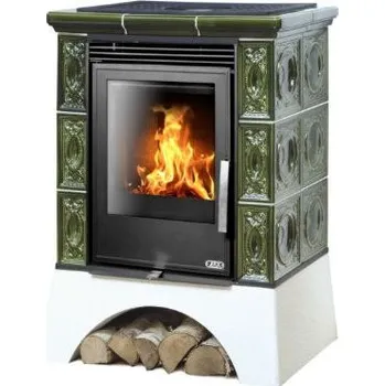 Krbová kamna ABX Helvetia KP I TV 6,9kW bílý sokl zelená