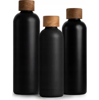 Termoska Láhev na pití T&N Antracitová Stylová Termoska s dřevěným víčkem 1L