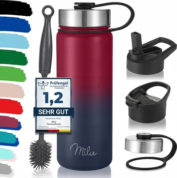 Termoska Láhev na pití Milu Termoska 500 ML se 3 Víčky Červeno-Modrá