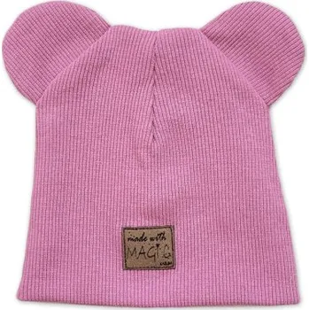 Dětská móda Dvouvrstvá žebrovaná čepička s oušky Magic - růžová, vel. 68/74