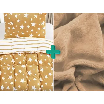 Bytový textil 2x povlečení mikroplyš HVĚZDY béžové + prostěradlo mikroplyš SOFT 180x200 cm béžové