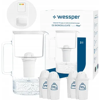 Filtrace vody Filtrační konvice skleněná Wessper D2 BOROSILICATE FF 3l bílá + 5x filtr