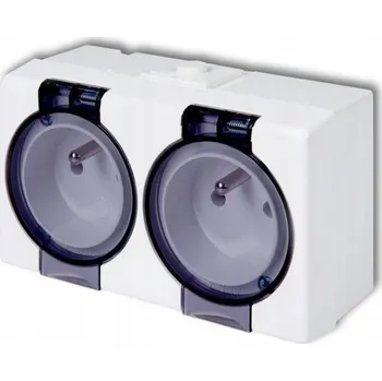 Elektrická zásuvka Dvojitá zásuvka s uzemněním IP44 bílá s kouřovou klapkou KARLIK SENIOR