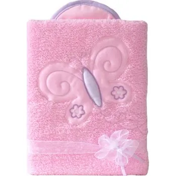 Dětská deka Oboustranná chlupáčková dečka s vyšívkou 75 x 90 cm, Motýlek, růžová