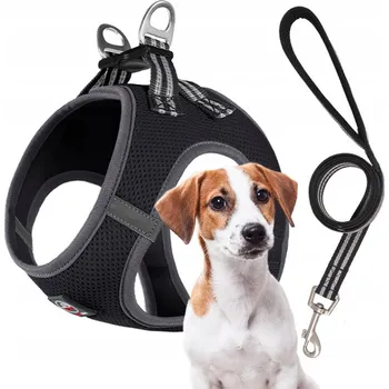 Vodítko pro psa NETLAČÍCÍ POSTROJ pro psa prodyšný pro mikro plemena MIAMI+VODÍTKO černý XXXS