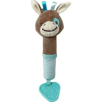 Dětské zboží Plyšová hračka s pískátkem a kousátkem Oslík, 17 cm - modrá, hnědá