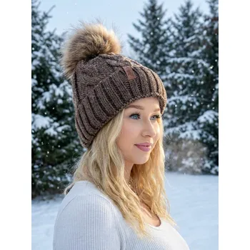 Čepice Dámská čepice s bambulí Octawia čoko, VELIKOST UNI