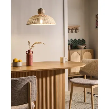Osvětlení Závěsná lampa ratan přírodní stropní svítidlo ručně proutěné stínidlo jídelní obývací pokoj Beliani