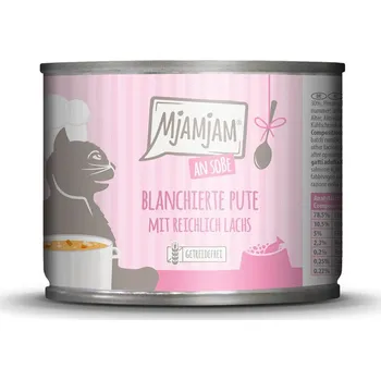 Krmivo pro kočku MjAMjAM blanšírované krůtí maso s lososem v omáčce 24 × 185 g