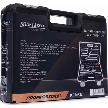 Sada nářadí Kraft&Dele KD10832, Sada klíčů | 82 dílů, ocel, ráčna, bitová sada, kufřík