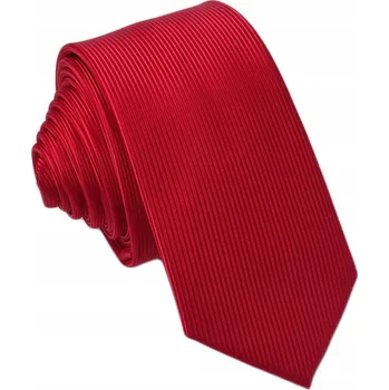 Kravata ČERVENÁ PRUHOVANÁ Žakárová Kravata 6cm Úzká Hladká Mikrovlákno GREG gw51cc