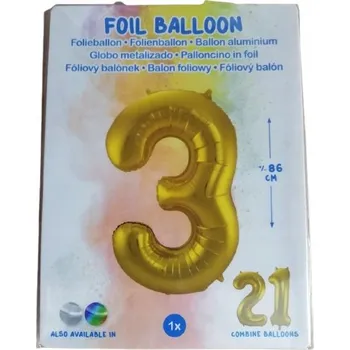Balónek Fóliový balónek číslice 3 zlatá 86 cm