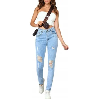 Dámské džíny MODRÉ DÁMSKÉ DŽÍNY S ODĚRKAMI 8773-6 3XL-46