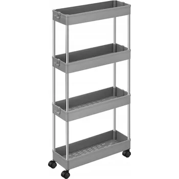 regál Pojízdný regál se 4 policemi MOBILNÍ REGÁL ŠEDÝ 40x13,5x88