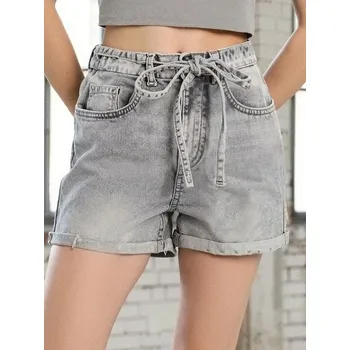 Dámské kraťasy Sinsay - Džínové paperbag šortky s páskem - šedá - 767DB-09J - 767DB-09J-34