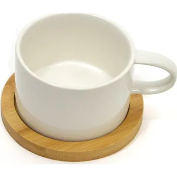 Fotohrnek Hrnek MAKRONKA s bambusovým podšálkem BÍLÁ m090016
