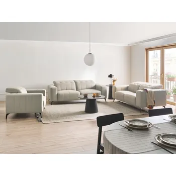 Sedací souprava Sedací souprava béžová z umělé ekokůže manuálně nastavitelná opěrka hlavy kovové nohy obývací pokoj moderní Beliani