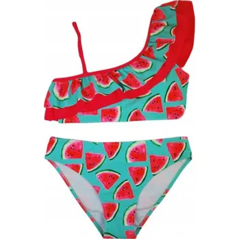 Dívčí oblečení Dívčí dvoudílné plavky s volánkem - Noviti, Meloun, tyrkys/růžová, vel. 152/158