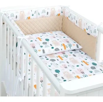 mantinel do postýlky Mantinel s povlečením do postýlky, 3D sada, Animal, 135x100 cm, béžový,velvet