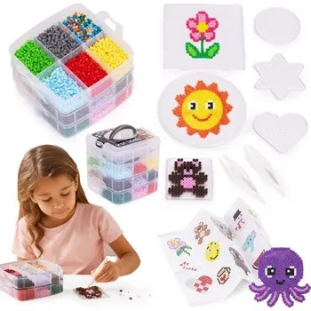 Dětské navlékací korálky Zažehlovací korálky sada s kufříkem a šablonami, XXL, 9000 ks