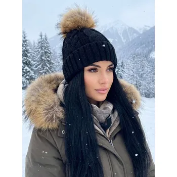 Čepice Dámská čepice s bambulí Octawia - černá, VELIKOST UNI