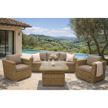 DEOKORK Ratanová variabilní sestava MALIBU pro 5 osob (béžovo-hnědá)