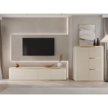 Obývací stěna Obývací stěna FLUXA - tmavě béžová / tmavě béžová + zlatá