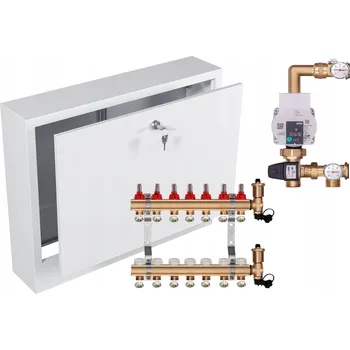 rozdělovač topení Rozdělovač pro podlahové topení 7 okruhů s oběhovým čerpadlem Wilo + PEX připojovací tvarovky + podomítková skříňka