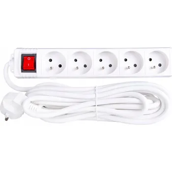 Napájecí kabel Prodlužovací Kabel zásuvková lišta vypínač 5 m 5 zásuvek silný bílý Keltin