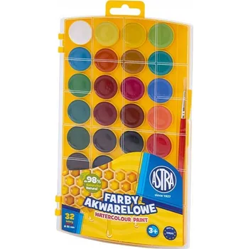 Výtvarná barva Astra Akvarelové barvy medové Astra 32 barev školní vodové + štětec