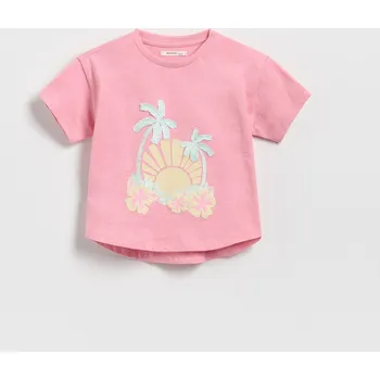 Dívčí tričko Reserved - Bavlněné tričko s aplikací - růžová - 391EC-30X - 391EC-30X-110