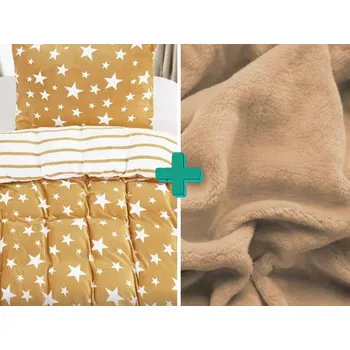Povlečení mikroplyš HVĚZDY béžové + prostěradlo mikroplyš SOFT 90x200 cm béžové