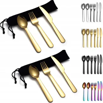 Příbor EVANDA Titanové Zlaté Příbory 2ks Sada pro Cestování a Kempování