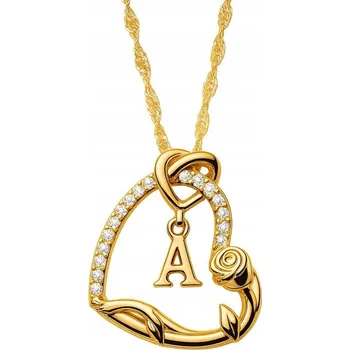 Náhrdelník Zlatý Náhrdelník 925 Srdce s Písmenem POZLACENÝ 585 Květ Života Růže Písmeno A