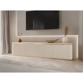 Televizní stolek Televizní stolek FLUXA - tmavě béžový / tmavě béžový + zlatý