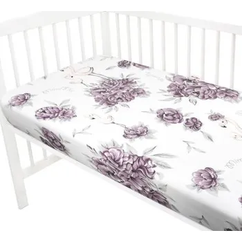 Prostěradlo Baby Nellys Dětské bavlněné prostěradlo do postýlky, Plameňák - slivkový, 140 x 70 cm