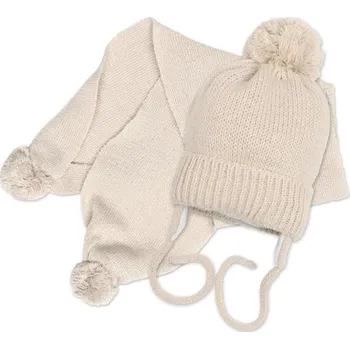 Kojenecká čepice Zimní čepička s šálou - NATURE, 0-6m - béžová