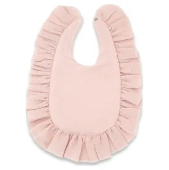 Bryndák Nepromokavý mušelínový bryndáček s volánkem Nature - pudrově růžová