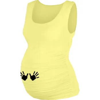 Těhotenská móda Be MaaMaa Top, tílko Dana s potiskem Nožiček - žluté, vel. L/XL