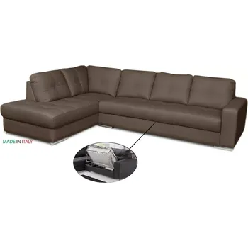 Sedací souprava Kožená sedací souprava s rozkladem na každodenní spaní ALEXIE - rohová, levá, hnědá (tortora 312)