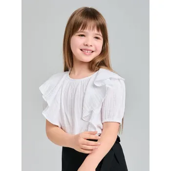 Dívčí oblečení Sinsay - Tričko s krátkým rukávem a ozdobným výstřihem - bílá - 197EV-00X - 197EV-00X-104