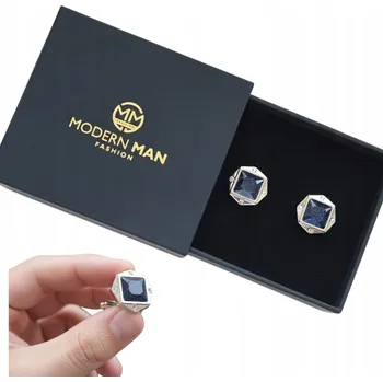 Manžetový knoflíček MANŽETOVÉ KNOFLÍČKY DO KOŠILE STŘÍBRNÉ TMAVĚ MODRÉ ELEGANTNÍ DÁREK PRO NĚJ