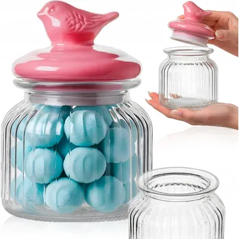 Dóza na potraviny SKLENĚNÁ DÓZA NA POTRAVINY 700 ML S KERAMICKÝM VÍKEM A VZOREM PTÁKA