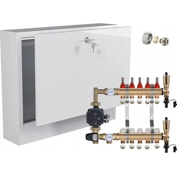 rozdělovač topení Rozdělovač pro podlahové topení 5 okruhů s ČERPADLEM GRUNDFOS + PEX potrubí + SKŘÍŇKA NA OMÍTKU