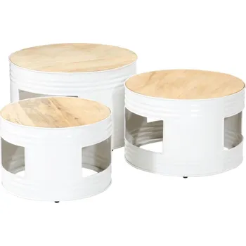 Barový stolek vidaXL Barové stolky ve tvaru bubnu 3 ks hrubé mangovníkové dřevo [358936] Barva: Bílá