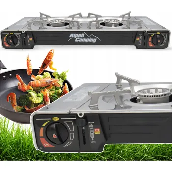 Turistický vařič Turistický vařič dvouplotýnkový Alpen Camping Texas černý 2300 W na plyn