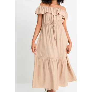 Dámské šaty Sinsay - Midi šaty ve španělském stylu - béžová - 557DA-02X - 557DA-02X-M