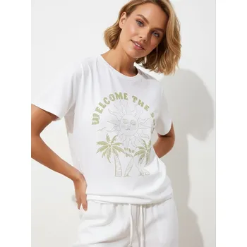 Oblečení a móda Sinsay - Tričko s potiskem - bílá - XY066-00X - XY066-00X-XXS