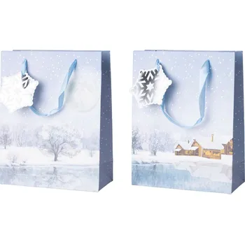 Dárková taška Taška dárková 180x230 mm zimní krajina mix , modrá, bílá 34 gram
