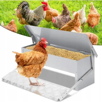 krmítko pro hospodářská zvířata Automatické krmítko pro kuřata s pedálem, kapacita 5 kg krmiva, stříbrné